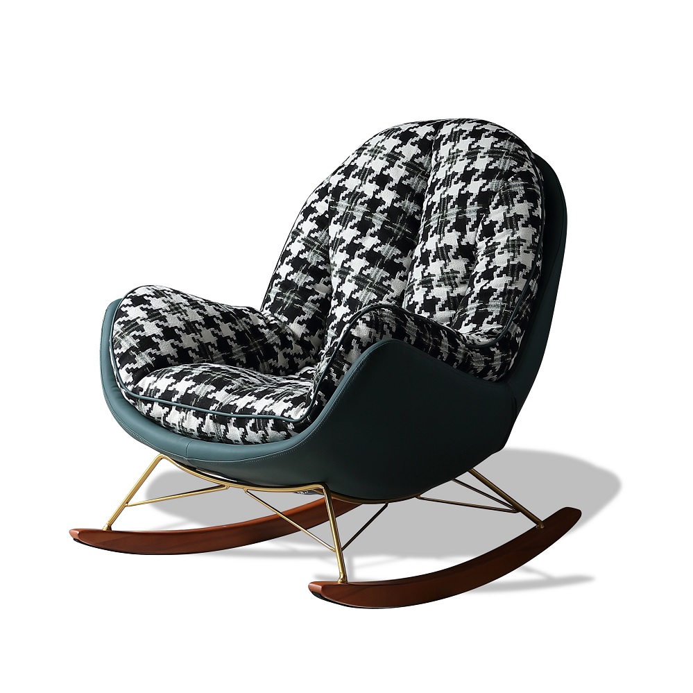 Niche style Lounge Chair Mid Century Decorative Recliner British Style Houndstooth Pattern Rocking Chair