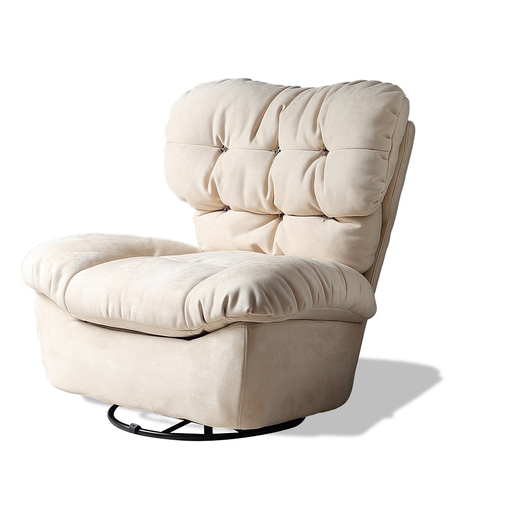 Cream White Velvet Fabric Leather Single Swivel Revolving Armchair  Inspired By Milano Baxter