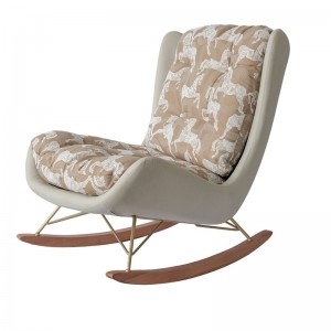 Removable Down-filled Cushions Upholstered Embroidery Fabric Comfy Rocking Chair