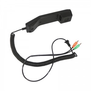 Industrial kiosk telephone handset with 3.5mm DC audio jack and matched stand A27