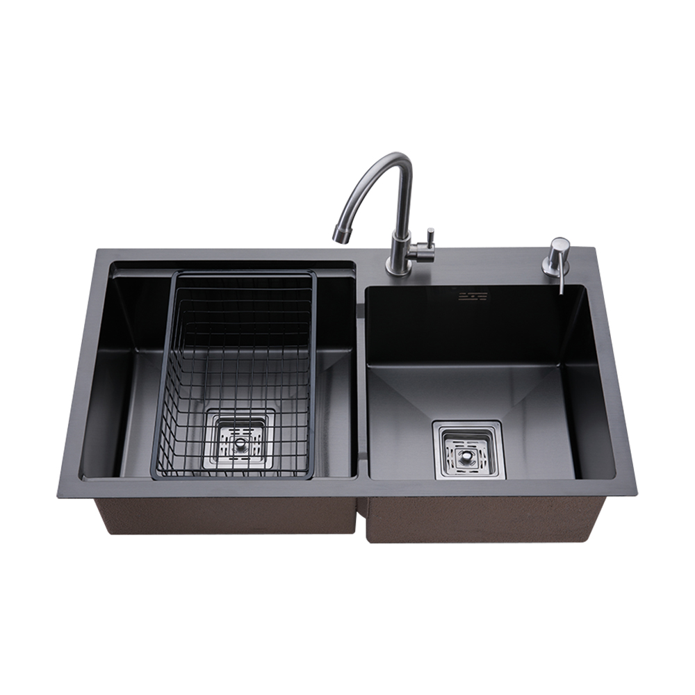 Modern Square Drainer Cover Step Double Bowl Stainless Steel Kitchen Bar Restaurant Coffee Shop Sink