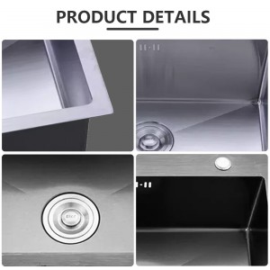 China OEM Wholesale Black Nanometer Hand Made Single Bowl 304 Stainless Steel Undermount Farmhouse Waterfall Faucet Kitchen Sink with Cup Washer