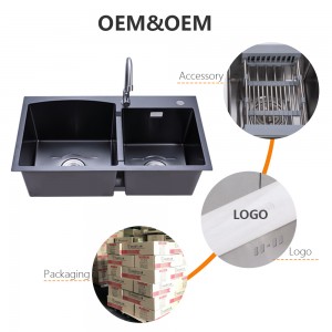 black gold brush arc edge concave middle kitchen stainless steel double sink with accessories