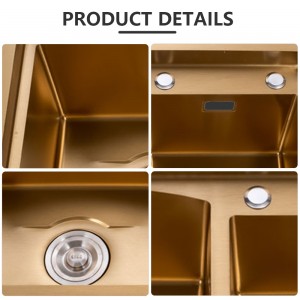 Factory Price Luxury Handmade Brushed Gold Double Bowls Stainless Steel Drop in Kitchen Sink