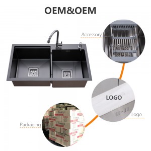 2019 China New Design Kitchen Sink Sink Double Sink Household Nano Black Handmade Sink 304 Stainless Steel Under Counter Basin