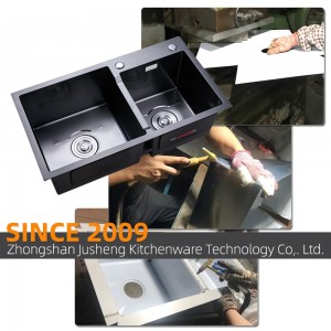 OEM/ODM Manufacturer Handmade Stainless Steel 304 Undermount Double Bowl Basin Bathroom Kitchen Sink