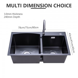 black gold brush arc edge concave middle kitchen stainless steel double sink with accessories