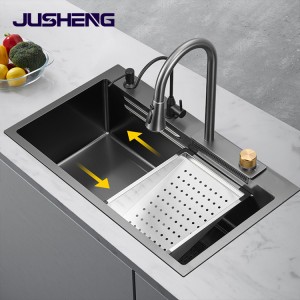 Factory new design cheap hot selling washing vegetables  and fruits stainless steel waterfall kitchen sink
