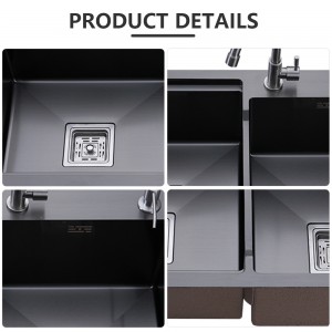 Modern Square Drainer Cover Step Double Bowl Stainless Steel Kitchen Bar Restaurant Coffee Shop Sink