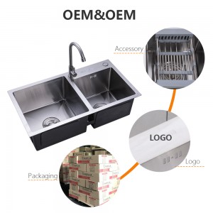 Wholesale Price Zhongshan Supplier Hand-Made 304 201 Stainless Steel 7843 Kitchen Products Double Bowl Kitchen Sink (BS-310R-304)