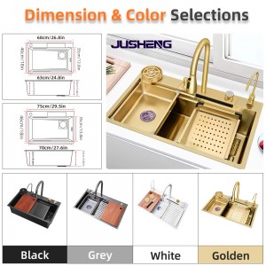 OEM ODM Hot Sales Flying Rainfall SS304 SS201 Golden Metal Stainless Steel Kitchen Sink with Faucet
