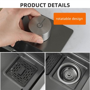 Newly Arrival 304 Stainless Steel Kitchen Sinks Luxury with Waterfall Faucet Digital Display Nano Sink 7 Piece Set