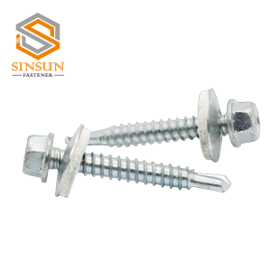 Zinc plated hex head  self drilling screws with Gray  washer