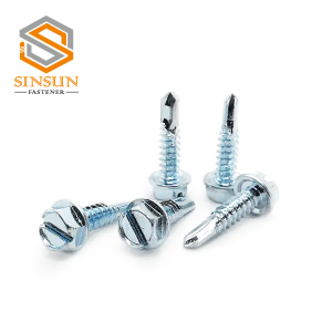 Zinc Palted Slotted hex washer head self tapping/Drilling  screw
