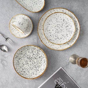 Trendy Irregular Black Speckled Porcelain Dinnerware Set Dinner Plate