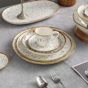 Trendy Irregular Black Speckled Porcelain Dinnerware Set Dinner Plate