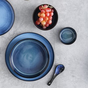 Hot Sale Classic Blue Reactive Glaze Plate Bowl Set