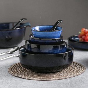 Hot Sale Classic Blue Reactive Glaze Plate Bowl Set
