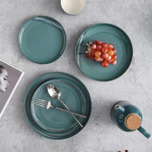 Trendy Reactive Glaze Porcelain Teal Dinnerware Sets