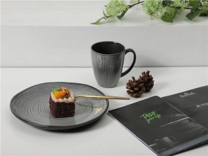 Porcelain Tableware Set in Black & Grey with Annual Ring