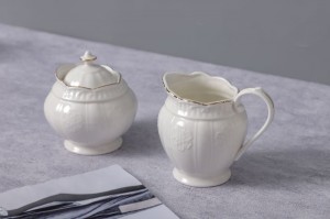 White Durable Porcelain Tea Set with Gold Rim