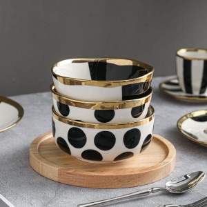 Luxury Modern Hand Painting Color Glaze Tableware with Electroplate Gold Decoration