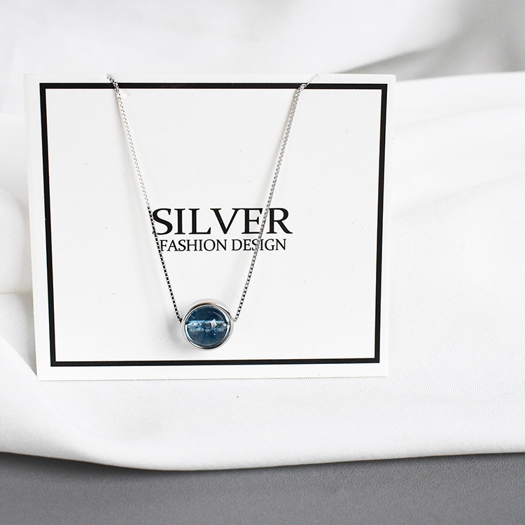 Blue Crystal Charm Sterling Silver Necklace