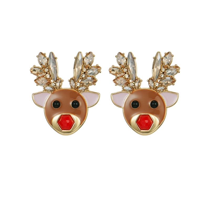 Wholesale Waterproof Gold Earrings Manufacturer –  Christmas Enamel Gift Elk Earrings  – Shangjie Jewelry