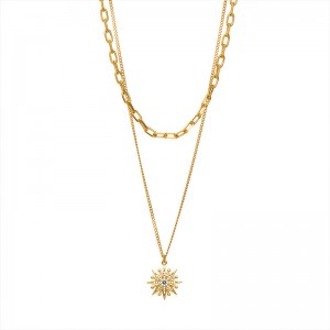 Wholesale Enamel Necklace Cz Manufacturer –  Double Necklace Sunflower Crystal Long Necklace  – Shangjie Jewelry