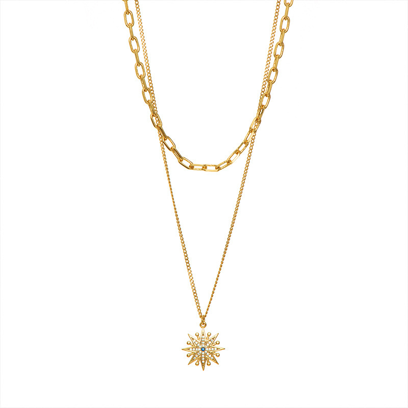 Wholesale Enamel Heart Necklace Factory –  Double Necklace Sunflower Crystal Long Necklace  – Shangjie Jewelry