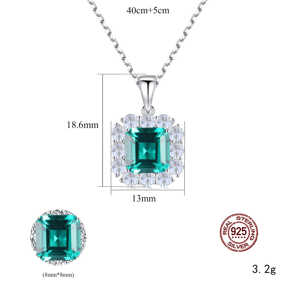 Sterling Silver Square Set Emerald Pendant