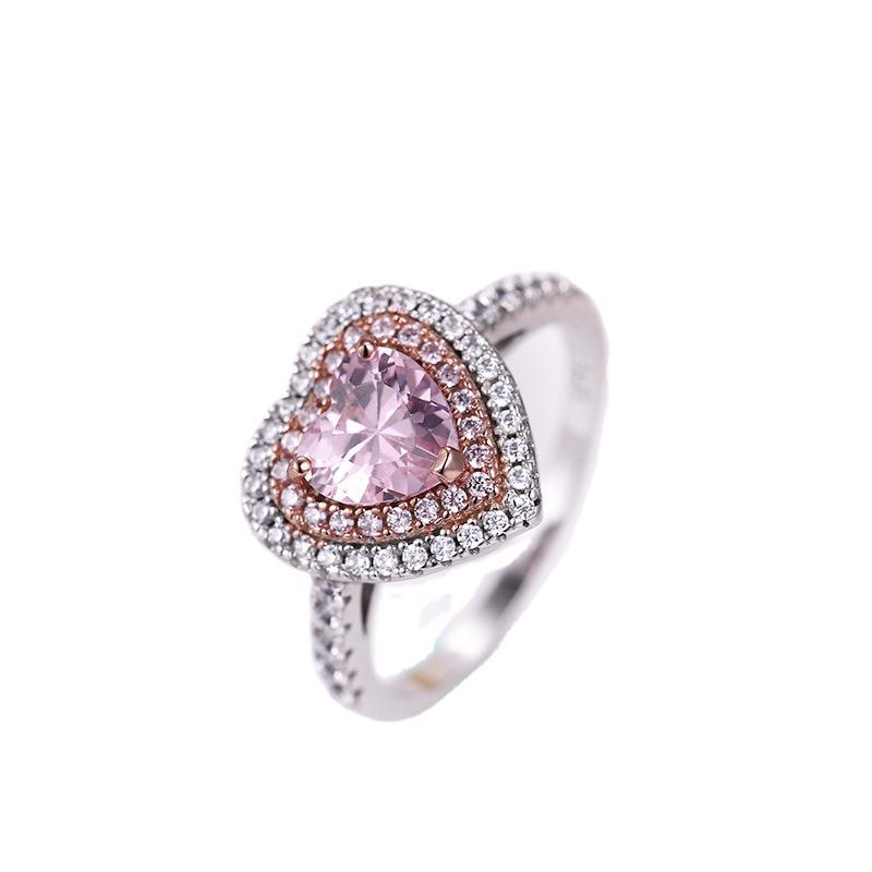Discount Custom Enamel Jewelry Supplier –  Heart Crystal Pink Sterling Silver Engagement Ring  – Shangjie Jewelry