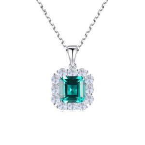 Discount Pink Enamel Jewelry Supplier –  Sterling Silver Square Set Emerald Pendant  – Shangjie Jewelry