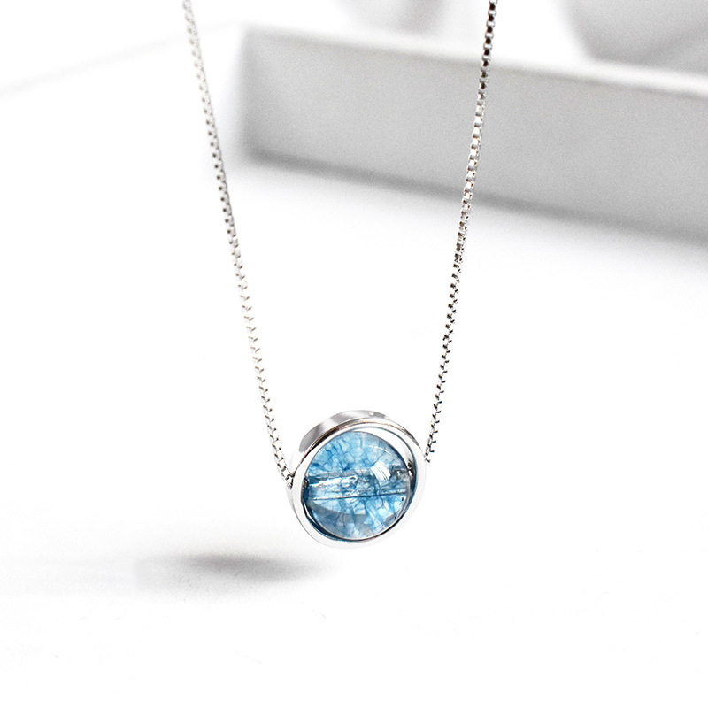 Blue Crystal Charm Sterling Silver Necklace