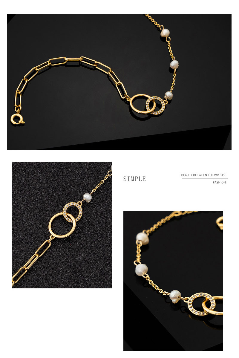 Double Ring Pearl Beads Paper Clip Chain Bracelet