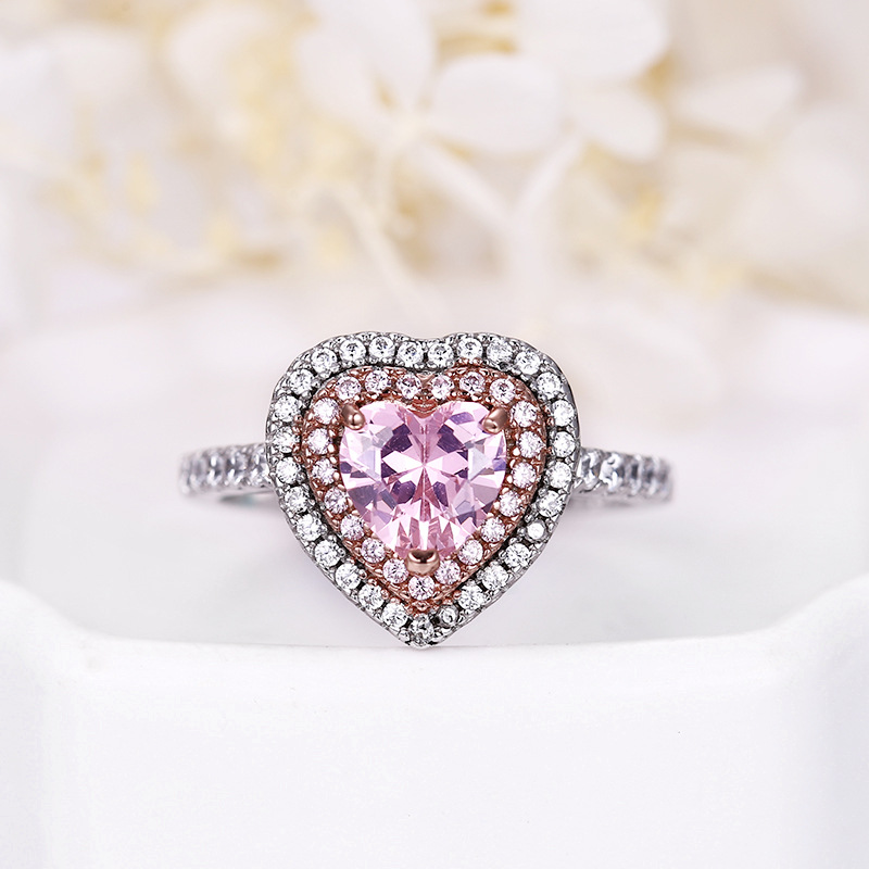 Heart Crystal Pink Sterling Silver Engagement Ring