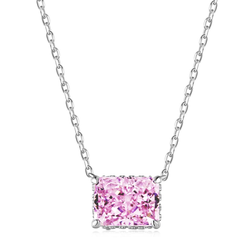 Wholesale Tarnish Free Necklaces Manufacturer –  Square Pink Crystal Zircon Silver Necklace  – Shangjie Jewelry
