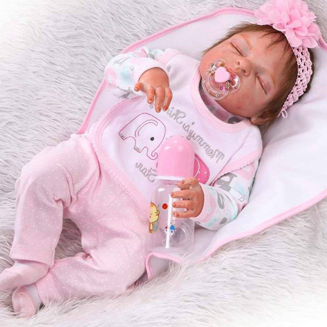 ZIYIUI 23inches Full Body Silicone Reborn Girl Doll Anatomically Correct Sleeping Baby Doll