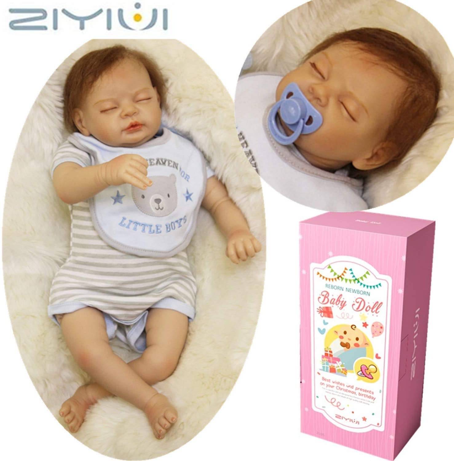 ZIYIUI Reborn Baby Dolls 22 ” 55 cmThat Looks Real Life Babies Realistic Toddler Pretty Boy Vinyl Newborn Soft Silicone Doll Magnetic Mouth Birthday Gift Toys for age 3+