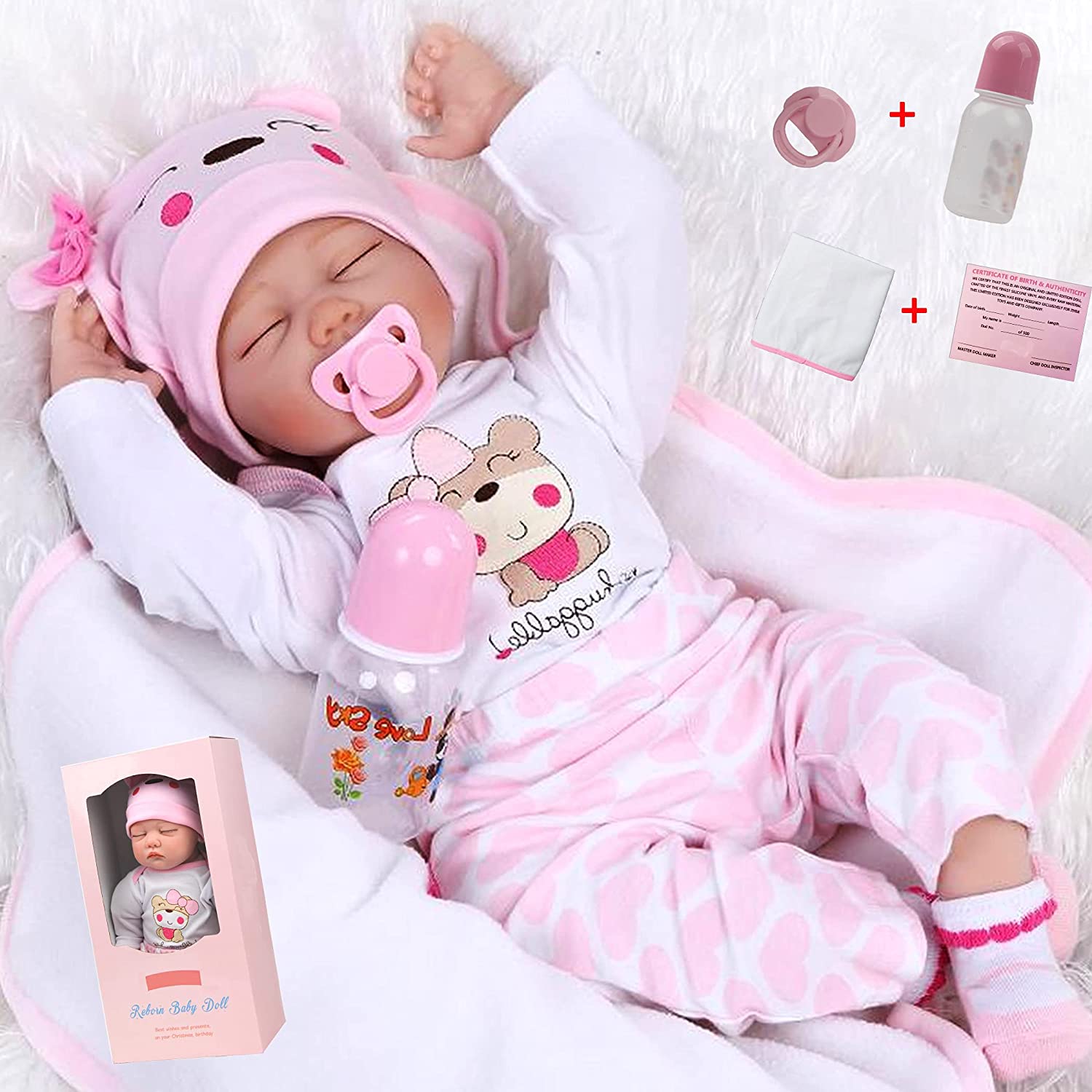 22 Inch 55cm Reborn Dolls Girl Soft Silicone Vinyl Real Life Dolls Toddler Sleeping Girl Lifelike