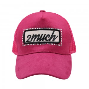 Women Custom design fuchsia color promotion 5 panel black embroidery polyester mesh cap trucker hat