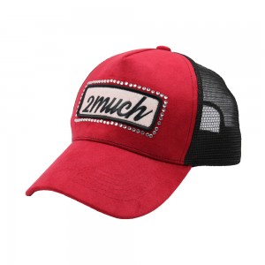 Red and black 5 panel snapback embroidery polyester mesh cap trucker hat