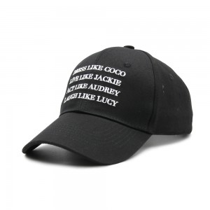 Balck color custom embroideried 6 panel 100% cotton unisex gorras Sports Baseball Cap hat