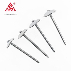Galvanized umbrella head roofing nails with washer, smooth shank roofing nails 90mm