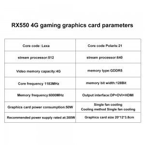 RX 550 4GB Video Cards GPU GDDR5 Graphics Cards PC Desktop Computer Game Map PCI-E X16 for AMD Radeon RX550 4GB