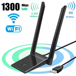 1300Mbps Wifi Adapter 2.4GHz/5.8GHz Network Cards RTL8812BU Chipset Wifi Dongle 6dBi External Detachable Antenna