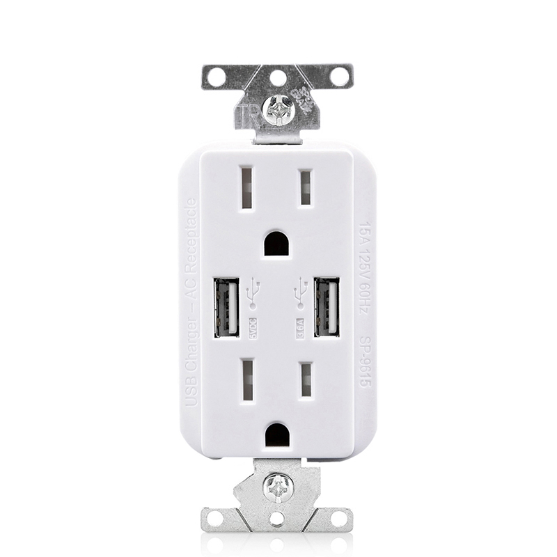 High Quality 2 USB 2Outlet US GFCI 125V 15A With Wall Plate receptacles wall outlet Featured Image