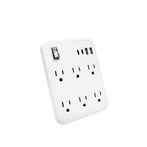 125V American Power Outlet Extension Adapter 6 Ways Wall Tap AC Socket 2 USB A 2 USB C 3.1A Power Strip