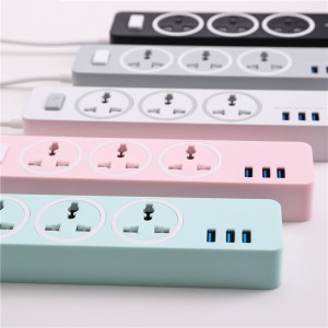 Fashion Universal 3 Ways 3 USB Port Electrical Socket Extension Board Switch Power Strip