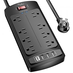US Power Strip Nuetsa Surge Protector with 12 Outlets and 4 USB Ports 6 Feet Flat Plug Extension Cord 1875W/15A for home office